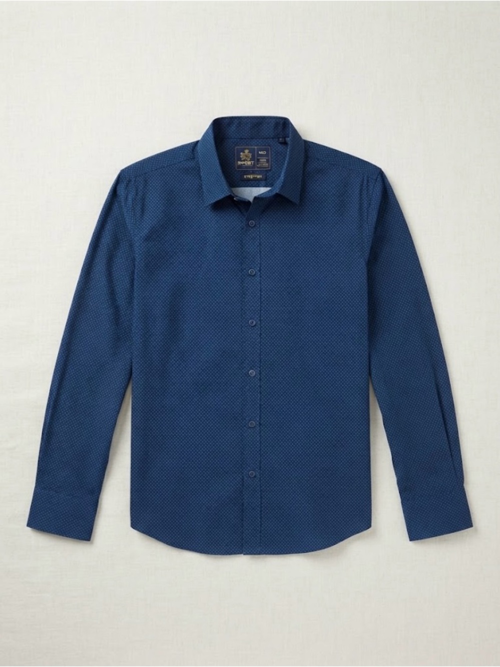 Medium Men's Navy Micro-Print Button-Down Shirt - Unknown Brand